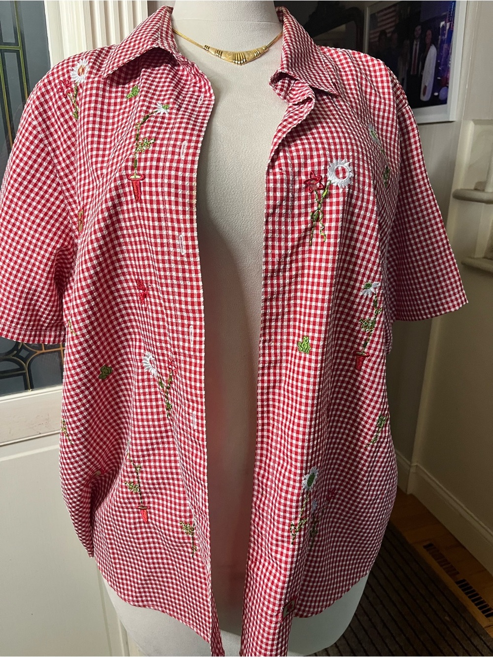 Teddi Woman 1X Red White Gingham Embroidered Floral Shirt
Country Chic